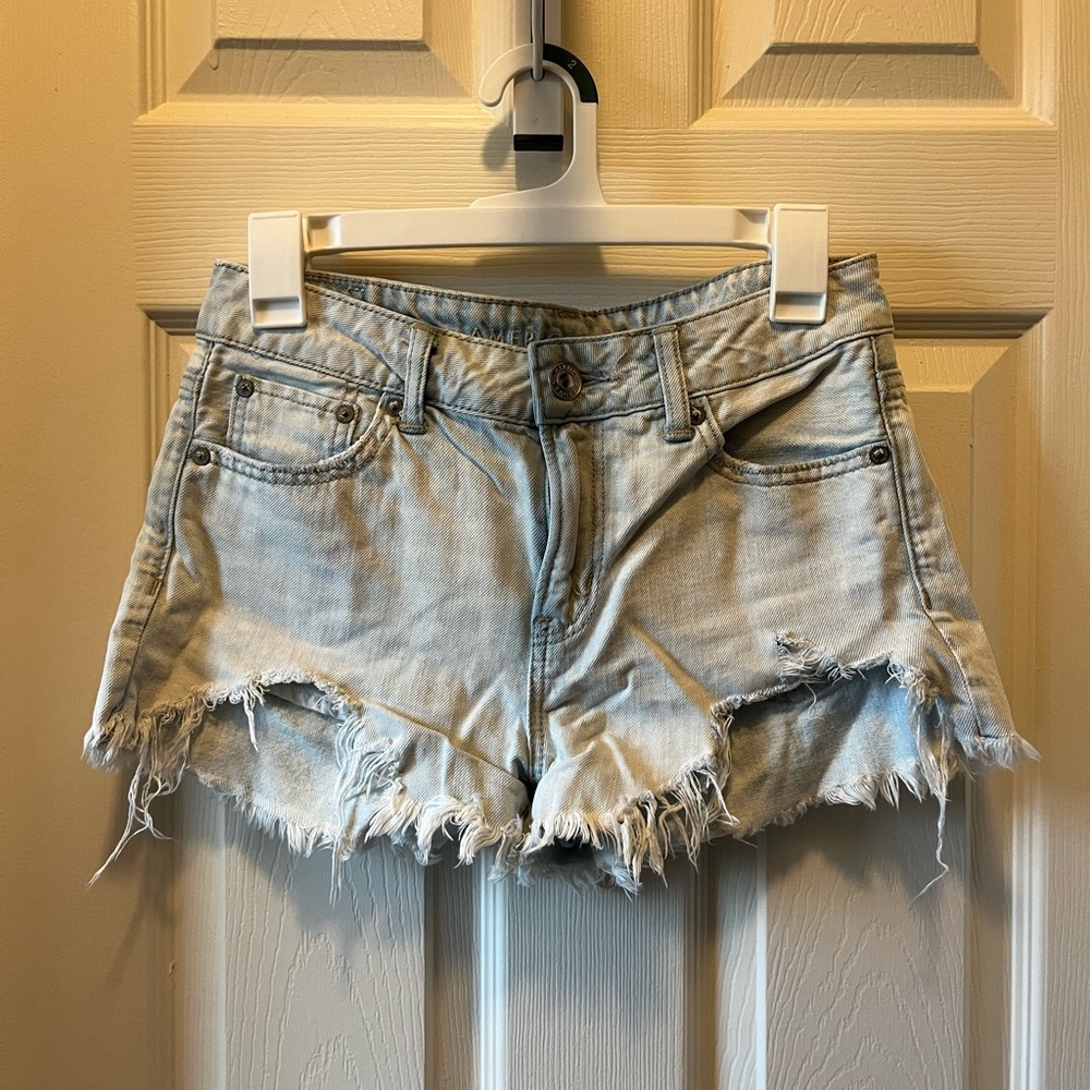 American Eagle Outfitters Distressed Light Blue Jean Shorts
